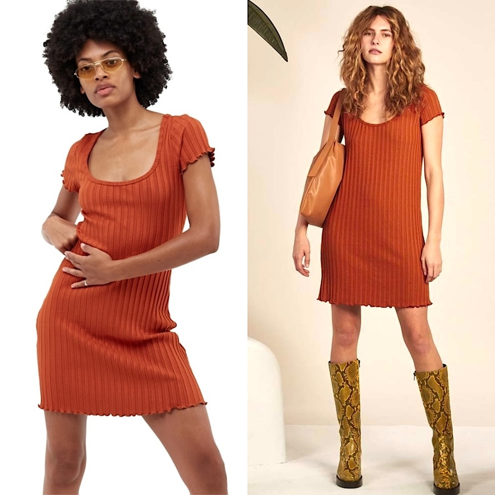 SIMON MILLER 90s Micro Modal Rib Knit Scoop Neck Short Sleeve Mini Dress XXS